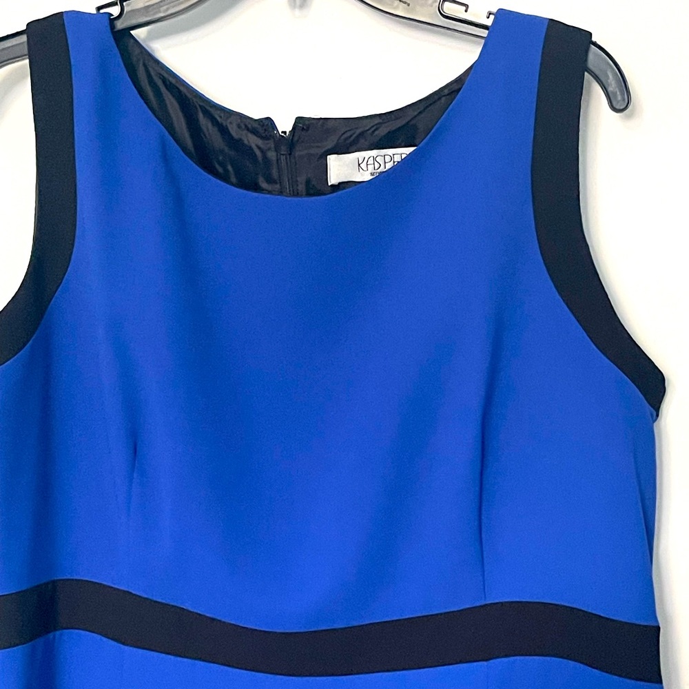 Kasper Separates Fully Lined Blue Ladies Dress trimmed with Black. Size 16